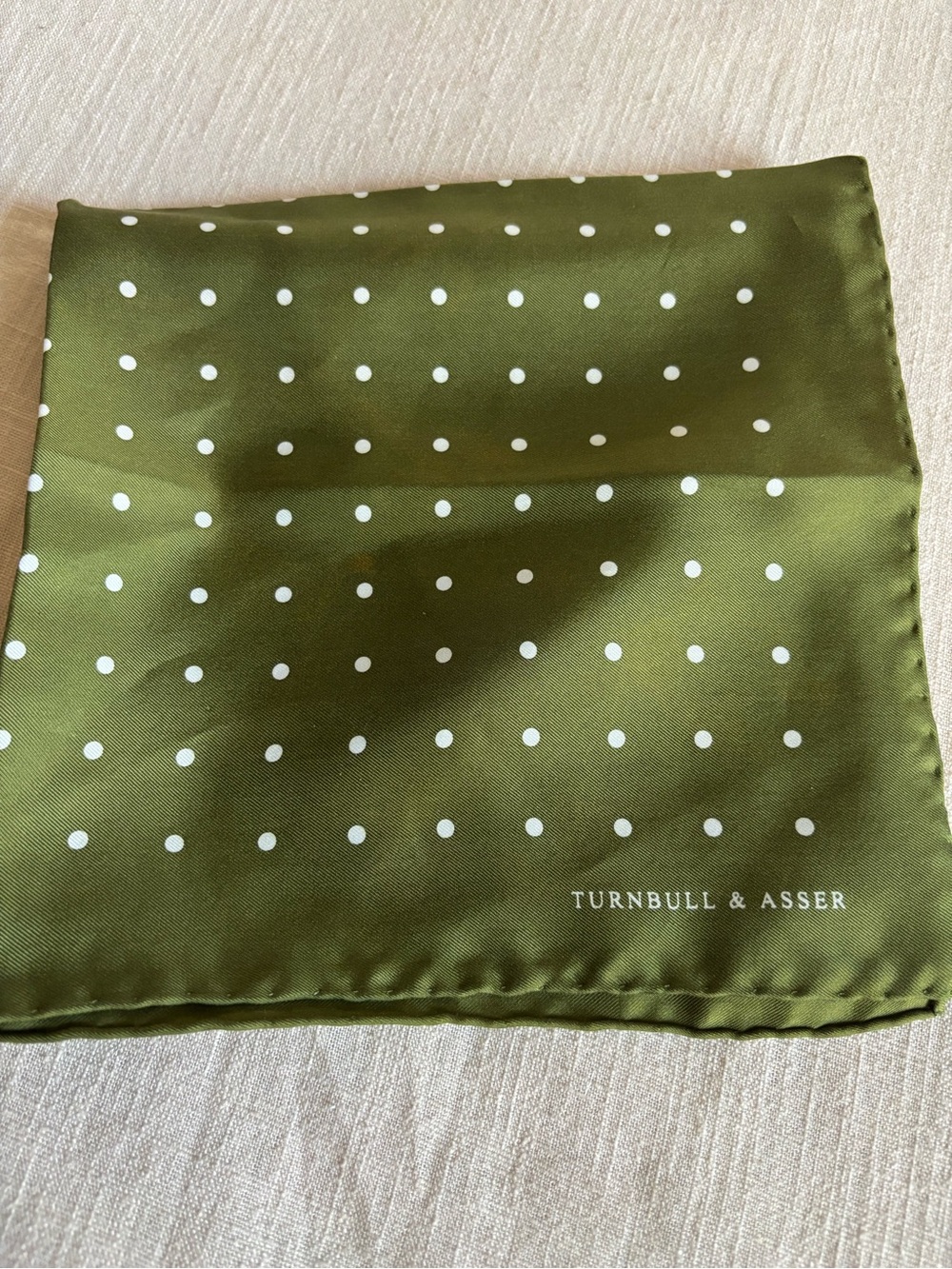 Turnbull & Asser Olive Green Polka Dot Silk Pocket Square